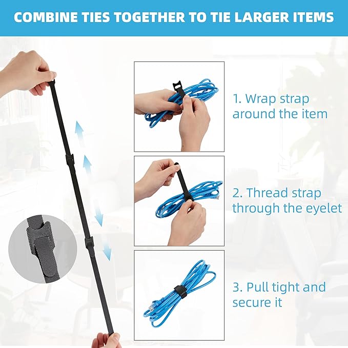 150 PCS Reusable Cable Ties with Hook and Loop, Multi-purpose Adjustable 8 Inch Cable Management Wire Ties Cable Straps for Organizing Home, Office and Data Centers (Black)