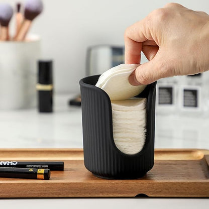 Ceramic Bathroom Cup Dispenser with Stylish Vertical Stripes - Disposable Mouthwash Cup Holder Holds 3-4oz Paper Cups for Rinsing Cups on Bathroom Vanity Countertops (Matte Black)