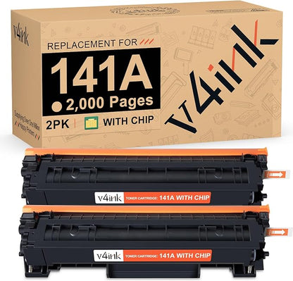 v4ink 141A W1410A Toner Cartridge High Yield 2,000 Pages Replacement for HP 141A Black Laserjet Toner Cartridge for HP Laser Jet M110w MFP M139w M140w Printer Toner (2 Pack, with chip)