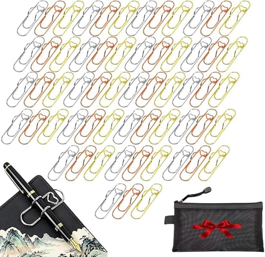 Metal Pencil Clips, 6pcs 3 Colors Heart Pen Clip Metal Pencil Clips Multifunctional Rose Gold Silver Carbon Steel Paperc, Heart Pen Clip for Notebook, for Notebooks and Papers (60PCS)