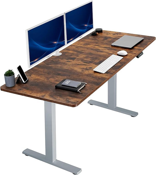 VIVO Electric 71 x 30 in Rustic Standing Desk, Memory Height Adjustment, 1B Series, Vintage Brown Top Gray Frame, DESK-KIT-1G7N
