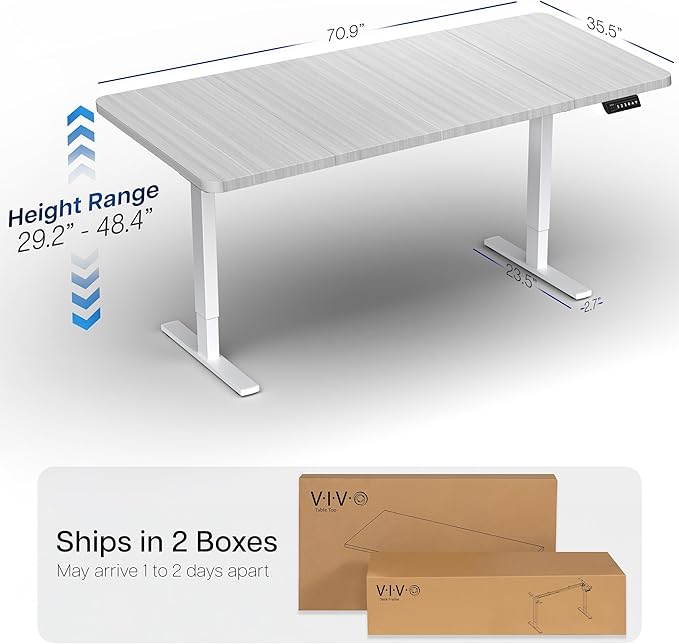 VIVO Electric 71 x 36 in Standing Desk, Memory Height Adjustment, 1B Series, Dark Gray Top White Frame, DESK-KIT-1W7G-36
