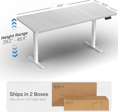 VIVO Electric 71 x 36 in Standing Desk, Memory Height Adjustment, 1B Series, Dark Gray Top White Frame, DESK-KIT-1W7G-36