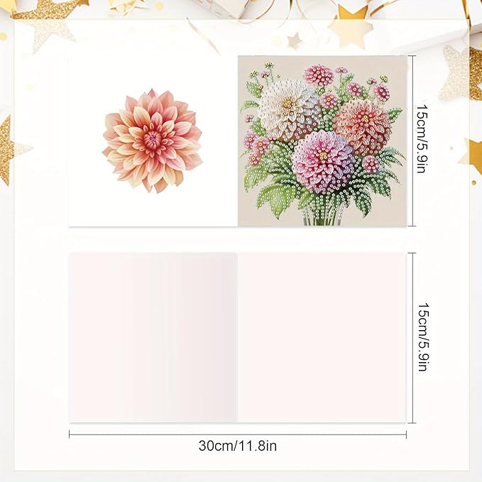 6pcs creative gift of diamond art painting birthday cards - flowers chrysanthemum, greeting card with envelope, handmade DIY painting birthday card art craft card kit postcards for family and friends