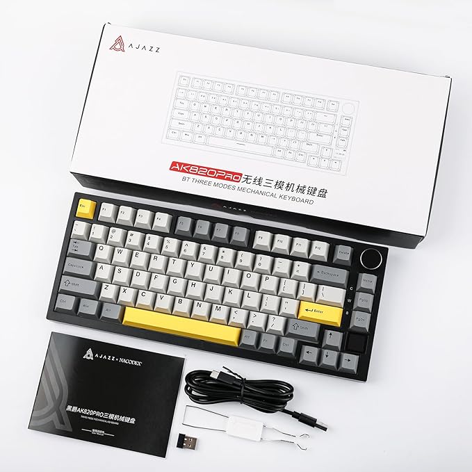 EPOMAKER Ajazz AK820 Pro 75% Wireless Mechanical Keyboard with TFT Smart Display&Knob, Gasket-Mounted Gaming Keyboard, Bluetooth/2.4GHz/USB-C Wired (Grey, Gift Switch)