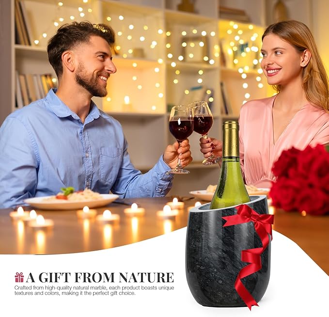 ZORMY Premium Marble Wine Chiller Bucket, Wine and Champagne Cooler, Wine Bottle Ice Chiller, 750ml Bottle Cooler, Home Bar & Kitchen Decor, Ideal Gift for Wine Lovers (Black)