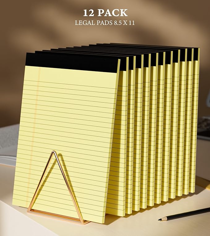 Legal Pads 8.5 x 11 Yellow Note Pads Wide Ruled, 12 Pack Yellow Notepad, 30 Sheets per Writing Pads, Micro Perforated Legal Pad 8 1/2 x 11 In, Well-Made Lined Note Pad Legal Note Pads for Notes