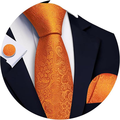 Barry.Wang Tie Sets for Men Silk Solid Necktie Stain Ties Handkerchief Pocket Square Cufflinks Wedding Business Dyed