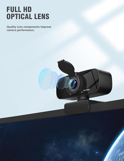 RUWBY Full HD 1080P Webcam with Microphone and Rotatable Tripod, Light Correction, Wide Angle and Plug and Play Video Camera for Desktop PC or Laptop
