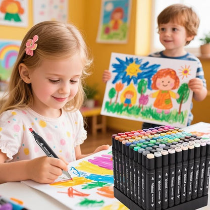 Alcohol Markers, 100 Colors Dual Tip Permanent Art Markers, Drawing Marker, Coloring Marker for Book Painting Card Making for Adults Kids.