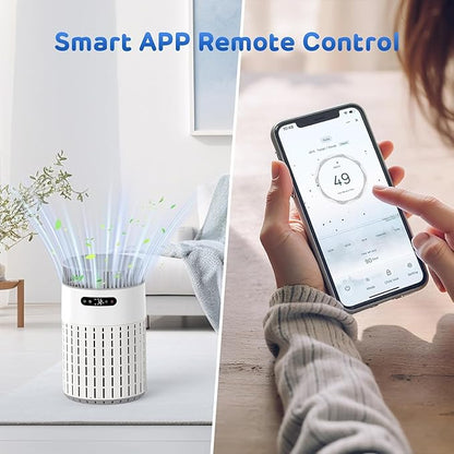 Smart Pet Air Purifier, HEPA Filter for Pet Hair, Odors, Covers up to 1000 ft², High CADR with More Air Changes, WIFI APP Control, Sleep Mode, Child & Pet Lock, Tip-Over Safety (White+Gray, Purifier)