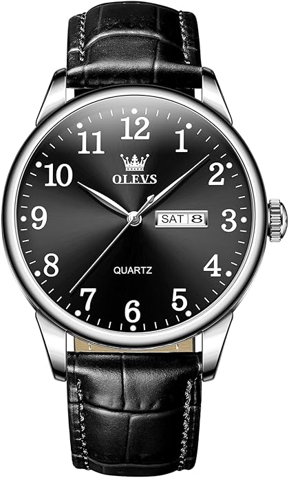 Men's Casual Leather Watch, Easy to Read Three-Hand Analog Stainless Steel Watches for Men, Minimalist Day Date Waterproof Luminous Mens Quartz Wristwatch