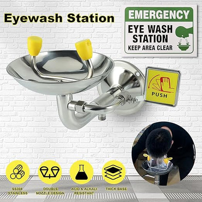 Eye Wash Station Emergency Wall-Mounted - Yeipower Portable First Aid Eyewash Station Kit Stainless Steel Eye Irrigation