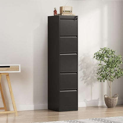 5-Drawer Locking Vertical File Cabinet, Metal Storage Cabinet for Office/Home – Secure Vertical Filing for Letter/Legal/A4/F4 Documents, Easy to Assemble Steel Cabinet (Black, 5 Drawer-64 H)