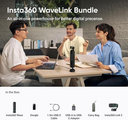 Insta360 WaveLink Bundle - AI Speakerphone, Bluetooth, Voice Recorder, 8 Noise-Canceling Mics w/Beamforming, AI Transcript & Summary, Support 99 Languages, 32GB Storage, Meetings, Podcasts