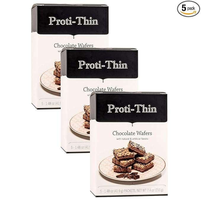 Proti-Thin High Protein Chocolate Wafer Squares, 15g Protein, Low Calorie, Low Sugar, Aspartame Free, Diet Wafer Bars, Healthy Snack, 2 Wafers per Serving, 5 Count Box (3 Boxes - Save 5%)