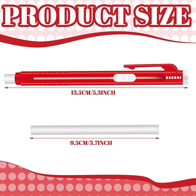 12 Pieces Retractable Mechanical Eraser Pen Bulks Retractable Mechanical Stick Eraser Refill for Teacher Gifts Painting Writing Office Daily Study (Red)
