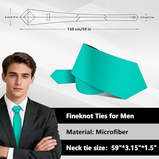 Fineknot Black Ties for Men, Formal Neckties for Men, Solid Color Mens Ties for Business, Wedding, Party, Mens Neck Tie