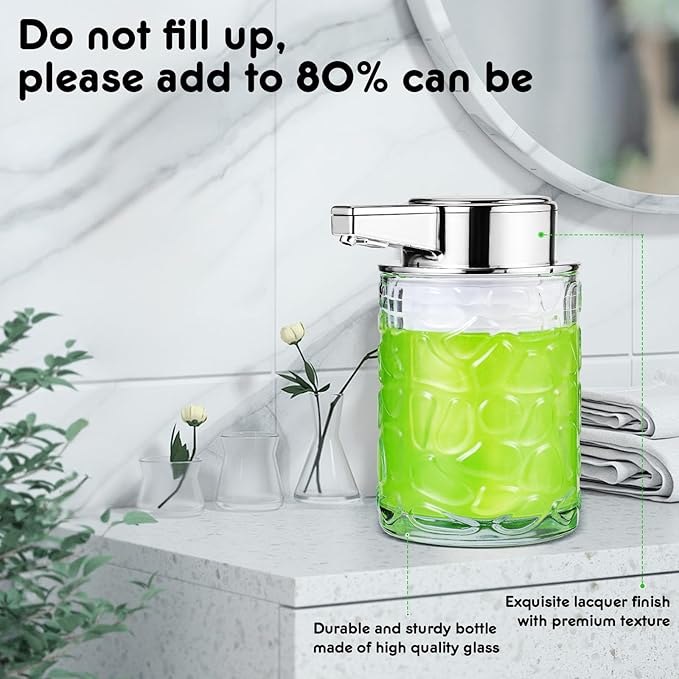 Automatic Touchless Soap Dispenser, Glass Sensor Hand Sanitizer Dispenser with 1800mAh Rechargeable Battery, Waterproof Design for Kitchen & Bathroom (Silver Gel Type)