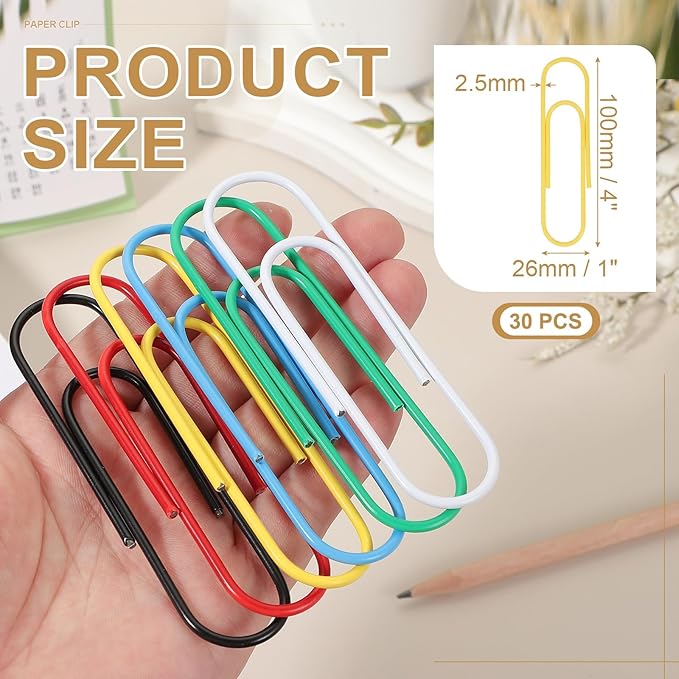 PATIKIL 4 Inch Large Paper Clip, 30PCS Big Paper Clip Extra Large Huge Metal Giant Clips Rust-Proof Strong Durable Bulk Cute for Home Office Accessories Bookmark, Yellow