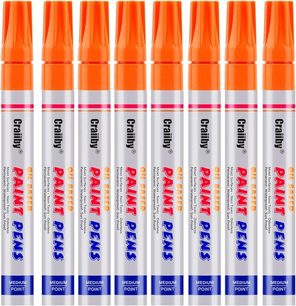 Orange Paint Markers, 8 Pack Oil-Based Waterproof Quick Dry Permanent Paint Pen Set for Rocks Painting, Wood, Fabric, Plastic, Canvas, Glass, Mugs, Metal, Tire, Stone, DIY Craft