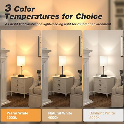 Bedside Table lamp for Bedroom Set of 2 - 3 Color Temperatures Small Lamps with USB C and A Ports, Pull Chain Table Lamps with AC Outlet, White Nightstand Lamps with Black Metal Base for Kids Reading