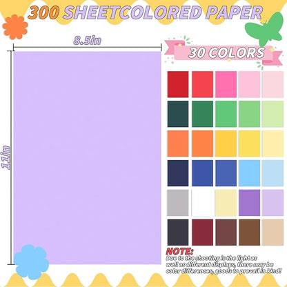 8.5” x 11” Colored Cardstock Bulk, 300 sheets Cardstock Paper Set, 30 Assorted Colors Construction Paper,180 GSM Card Stock Scrapbooking Supplies for Diy Crafts Cricut Card Making