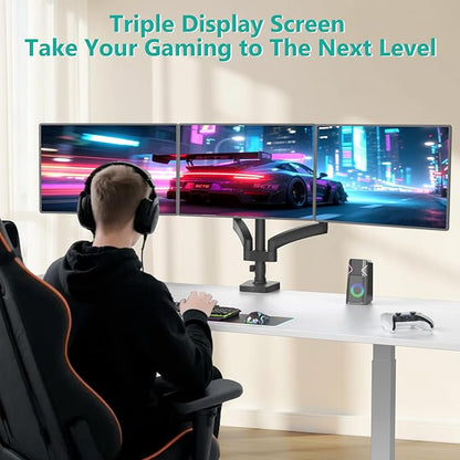 WALI Triple Monitor Mount, 3 Monitor Desk Mount with Premium Gas Spring Arm for Screens up to 27 inch, Multiple Monitors Stand with Tilt, Swivel, Rotation, Mounting Holes 75/100 mm, Black
