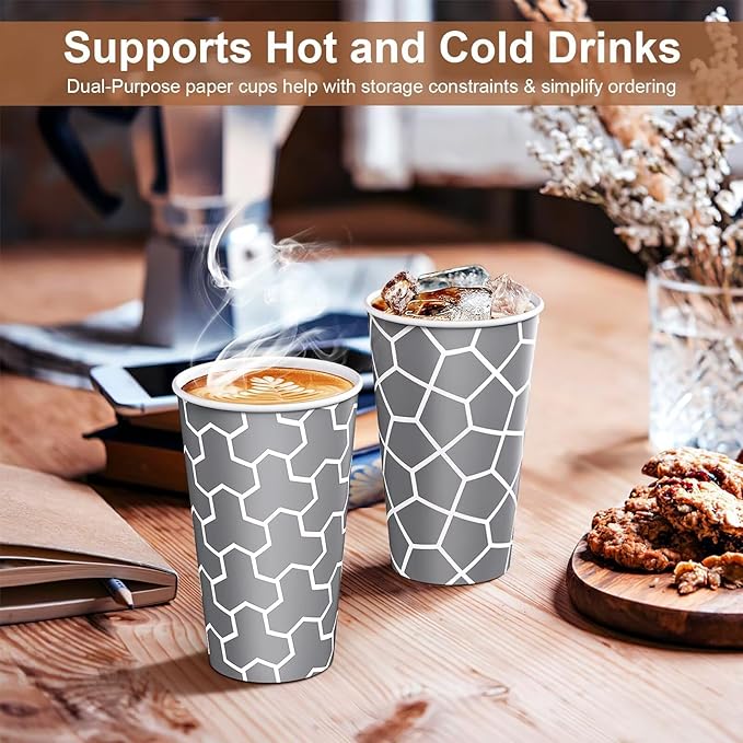 16 oz Coffee Cups 180 Pack, Disposable Coffee Cups Hot Paper Cups 16 oz, Insulated Paper Coffee Cup for Hot Cold Drinks