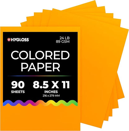 Hygloss Light Orange Colored Paper - 24 lb, 89 GSM, Acid-Free, Fade-Resistant, 8.5x11-Inch Letter Size Color Copy Paper, 90 Sheets