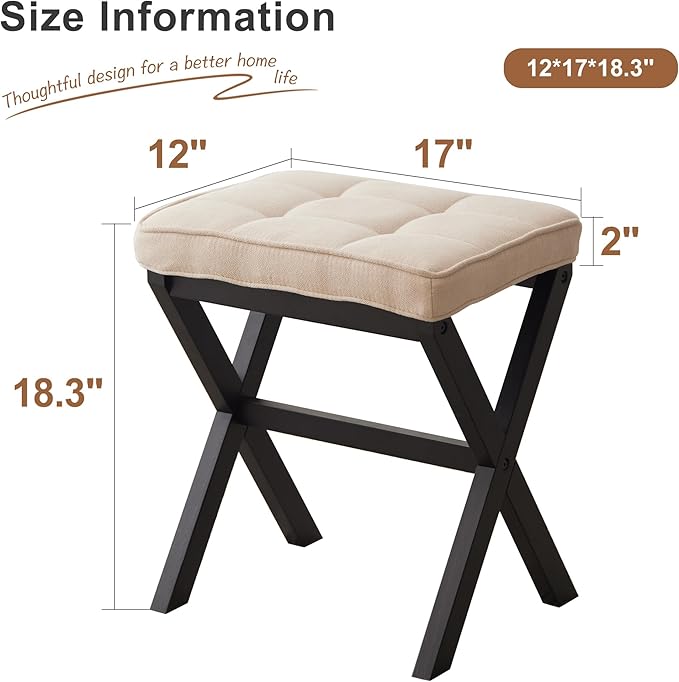 FILWH Foot Stool Small Ottoman Foot Rest Padded Foot Stool Desk Foot Stool for Under Office Desk Vanity Stool Bamboo Footstool Sofa Footrest Shoe Stool Small Foot Stools (Black Legs + Beige)