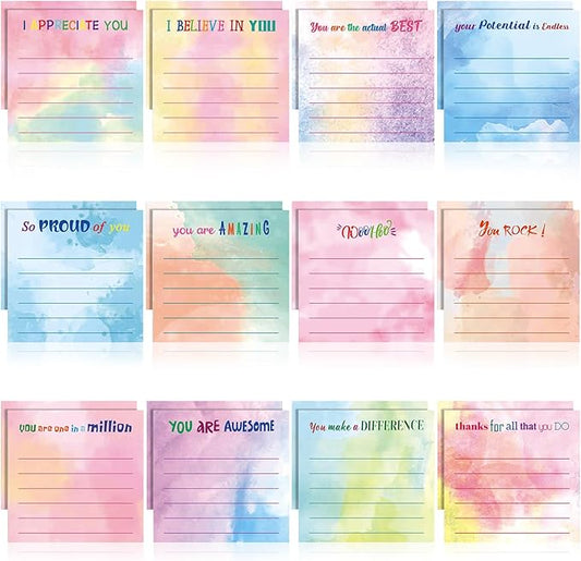 Yinder 24 Pcs Inspirational Sticky Notes Christmas Stocking Stuffers Motivational Sticky Notes Pad Employee Appreciation Gift Bulk for Teacher Nurse Coworker Office 3 x 3'' (Appreciation,Watercolor)