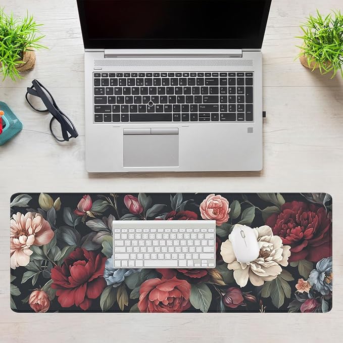 Vintage Roses Desk Mat Vintage Romantic Floral Botanical XL Mouse Pad Large Mousepad Extended Laptop Keyboard Mat Gaming Desk Pad Mouse Mat 31.5"x11.8"
