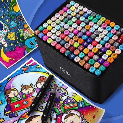 120 Colors Alcohol Markers Artist Drawing Art Dual Tip Markers Perfect for Kids Boys Girls Students Adult