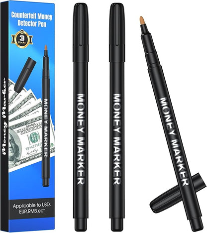 Counterfeit Money Detector Marker Pen, 3 Pack False Currency Checker Pack Easy to Use Fake Money Checker3 Times More Ink Upgraded Pen Tip