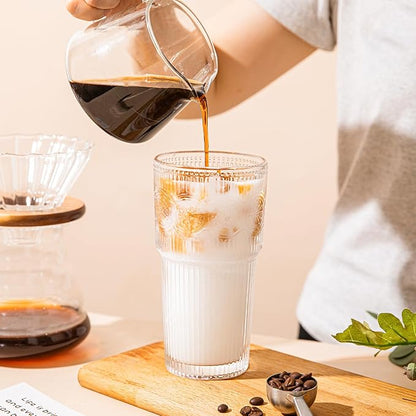 20oz Ribbed & Floral Glass Tumbler Set of 2 – Reusable Glass Cups with Lid and Glass Straw, Iced Coffee Cups for Water, Smoothie, Milk, Cocktail & More – Perfect for Daily Use & Travel
