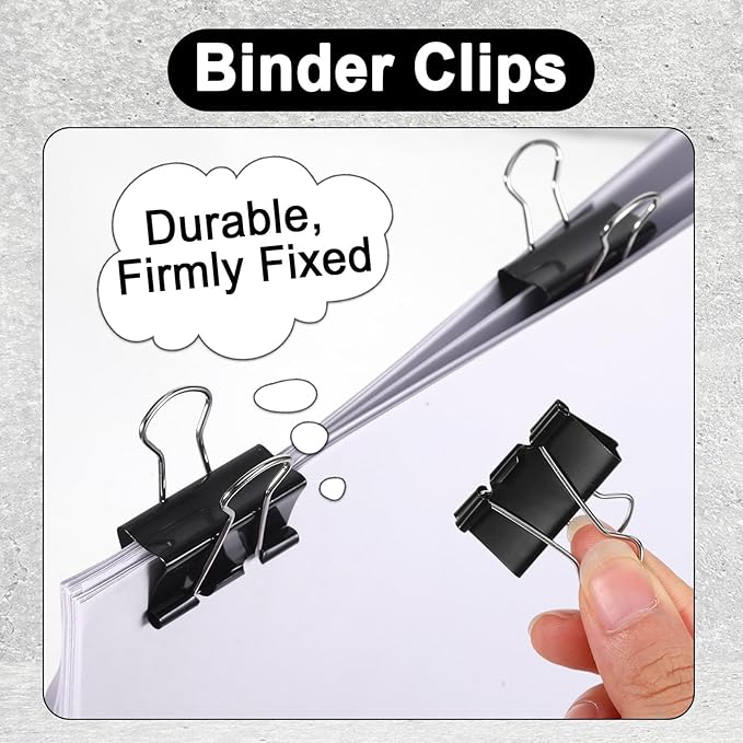 300 Pcs Binder Clips Medium, Clips Office Supplies, Black Paper Clamps for Teachers, Students, School, Office and Home Supplies Organization