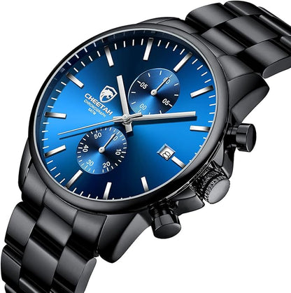 GOLDEN HOUR Fashion Business Mens Watches with Stainless Steel Waterproof Chronograph Quartz Watch for Men, Auto Date