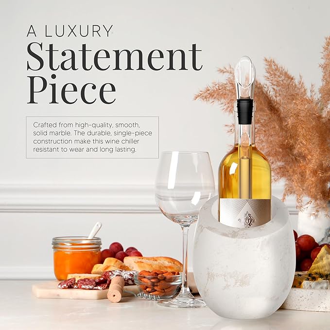 Homeries Marble Wine Chiller Bucket - Wine & Champagne Cooler for Parties, Dinner – Keep Wine & Beverages Cold, Wine Chillers for Bottles – Holds Any 750ml Bottle (Matte White)