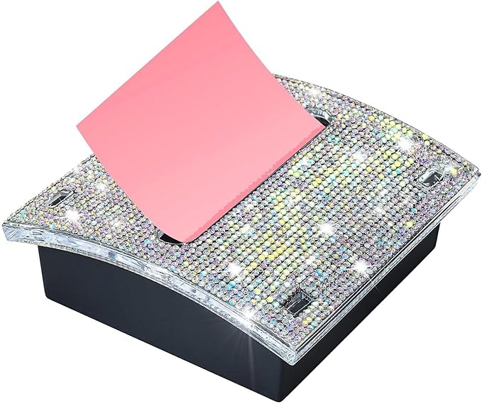 Rhinestone Self Sticky Note Holder Post it Note Dispenser Pop-Up Sticky Notes Dispenser 4 x 4 Inches Post it Dispenser for Desk Office Stationery (AB Bling)