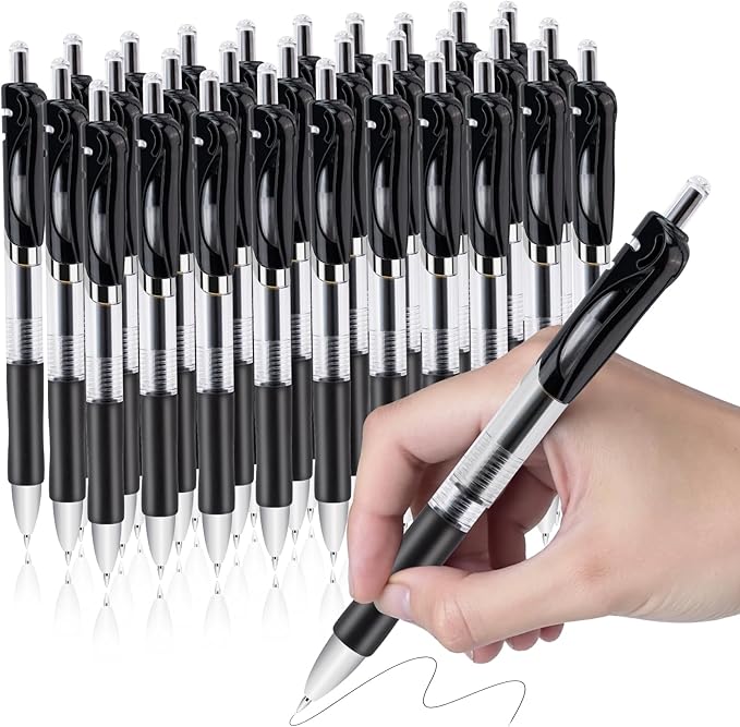 30pcs Black Retractable Gel Ink Pens for Journaling, 0.5mm pens fine point smooth writing pens for Office school