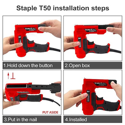 Werktough Electric Brad Nailer Staple Gun 2 in 1 Good for Home Decoration Leather and Carpentry 3000pcs Free Nails and Staples (T50 Staples:12mm,14mm Each 1000pcs, 18GA Brad Nails:14mmx1000pcs)-Red