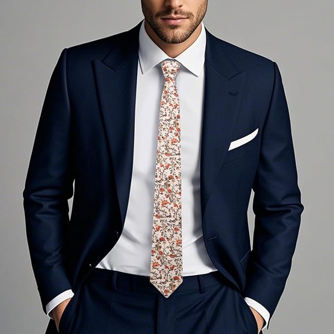 Cotton Floral Ties for Men 2.76" Men's Skinny Tie Linen Flower Printed Neck Tie for Wedding Dating Party