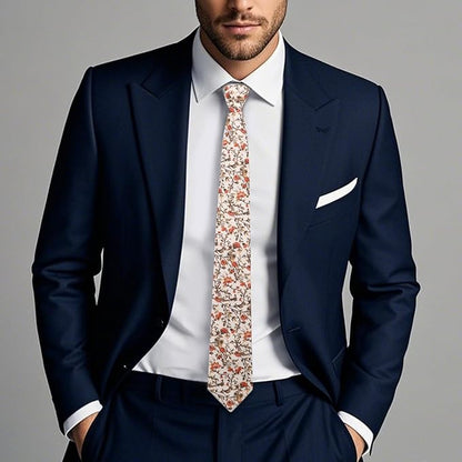 Cotton Floral Ties for Men 2.76" Men's Skinny Tie Linen Flower Printed Neck Tie for Wedding Dating Party