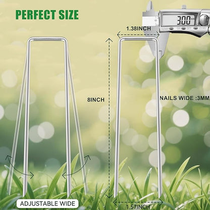 Landscape Staples Galvanized Garden Stakes,8 inch 200 Pack 11 Gauge Heavy Duty Garden Pins for Fences, Lawns, Weed Barriers and Landscape Fabrics, Irrigation Hose,Yard Lawn, Landscape Fabric.