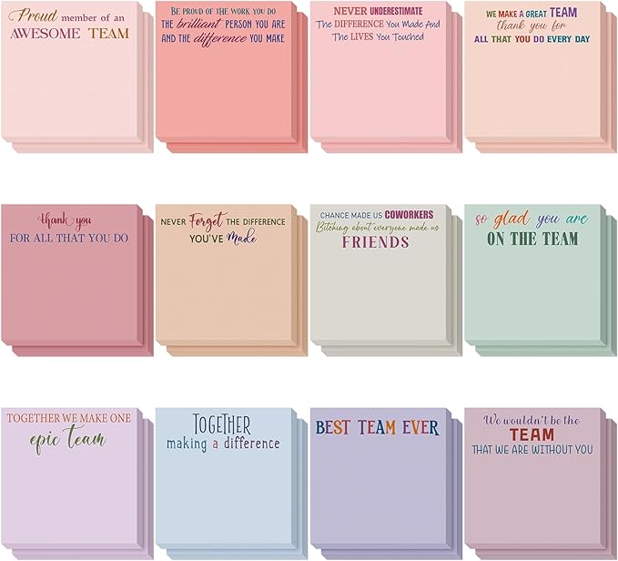 Yinder 24 Pcs Inspirational Sticky Notes Christmas Stocking Stuffers Motivational Sticky Notes Pad Employee Appreciation Gift Bulk for Teacher Nurse Coworker Office 3 x 3'' (Team,Aesthetics)