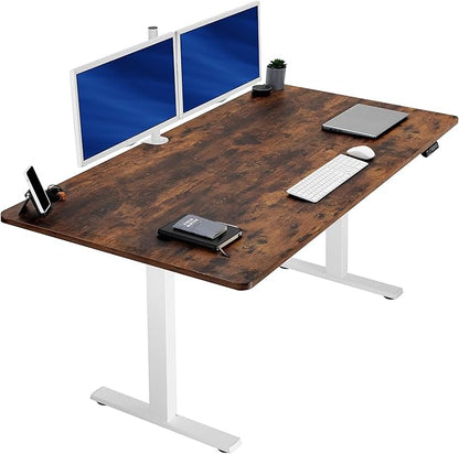 VIVO Electric 71 x 36 in Rustic Standing Desk, Memory Height Adjustment, 1B Series, Vintage Brown Top White Frame, DESK-KIT-1W7N-36