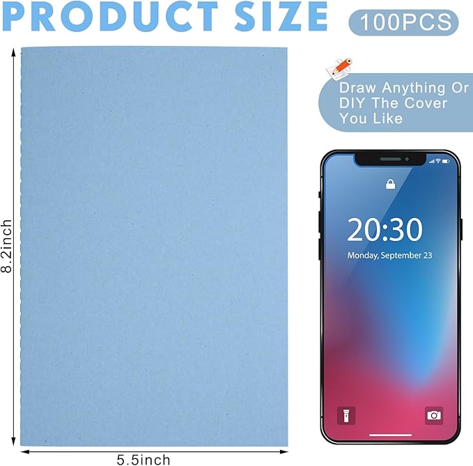 Mimorou 100 Pcs Kraft Notebook Journals 5.5 Inch x 8.3 Inch A5 Softcover Notebooks Bulk for Writing Sketch Office Notepad with 60 Pages 30 Sheets(Light Blue,Lined)
