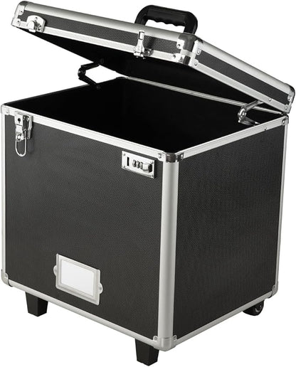 VEVOR Portable File Storage Box, 15.6 x 12.6 x 15 inch Internal Chest Size, Locking Mobile Business Case with Telescopic Handle, Hand pull File Case for Office Home, Offices, Hospitals, Banks