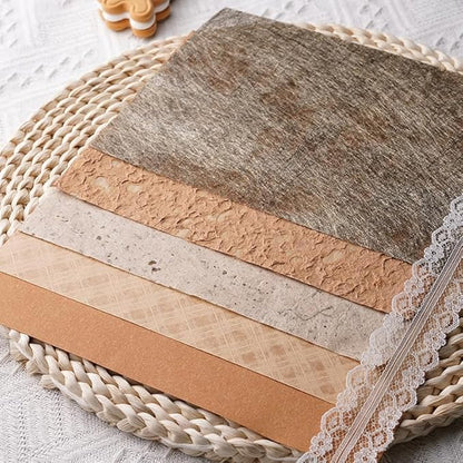 LewuwoPoing 15Pcs Handmade Scrapbook Art Paper Craft Textured Paper Colorful A5 Sheet Mesh Special Paper Mix for Scrapbooking Junk Journal Journaling Supplies DIY Materials,5.8x8.2 inches (Brown)